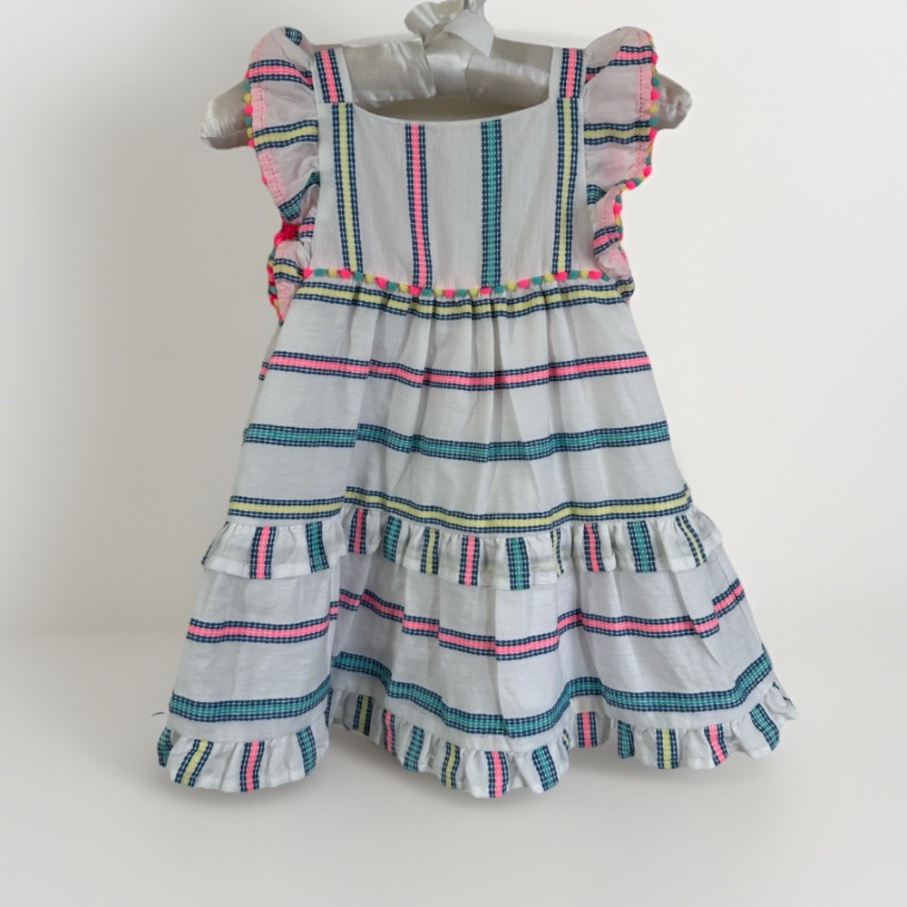 Cat & Jack Striped Pom Pom Dress White Neon‎ Summer Baby Toddler Size 18M